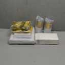 FOCUSLINE 175 Count Gold Dinnerware Set for 25 Guests - Square Plastic Plates with Gold Rim, Includes 25 Disposable Dinner & Dessert Plates, Napkins, Cups, Cutlery Set for Wedding Parties