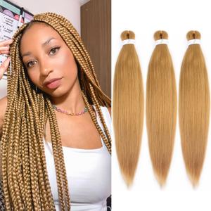 2 x Honey Blonde Braiding Hair Pre stretched 16 Inch 3 Packs, 27# | Professional Soft Yaki Texture Long Braid Extensions, Hot Water Setting for Box Braids Twist & Crochet Braids