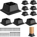 FMhotu 4x4 Post Base 10Pcs, Internal 3.6"x3.6" Heavy Duty Powder-Coated Steel Post Bracket Fit for Standard Wood Post Anchor, Decking Post Base for Deck Porch Handrail Railing Support with Screws