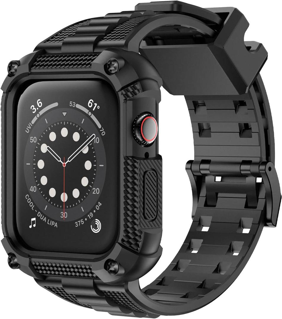 Wristitani Compatible with Apple Watch Band with Shockproof Rugged Case for iWatch Ultra3/2/1 Se3/2/1 Series 11/10/9/8/7/6/5/4, Durable TPU Sport Strap (Black), Size: 44/45mm