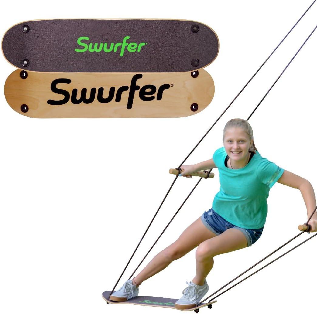 Swurfer Stand Up TreeSkate Outdoor Swing - Tree Swing for Kids with Adjustable Handles, Kids Outdoor Play Equipment, Durable, Weatherproof, Easy Installation, Holds Up to 200 lbs, Ages 6+ (Natural)
