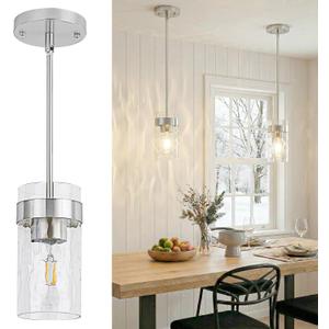 Water Ripple Glass Pendant Lights Kitchen Island Brushed Nickel Pendant Light Fixtures Adjustable Modern Mini Hanging Light for Sink Dining Room Foyer Entryway Bar, 2 Pack
