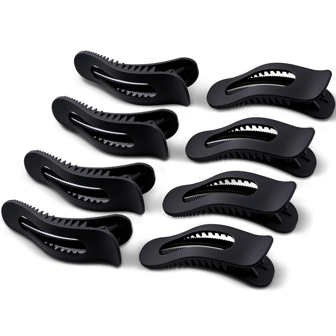 2 x 8 Pcs Large French Flat Hair Clip for Women Strong Hold Lay Flat Claw Clips for Thick Thin Hair Non Slip Rectangle Alligator Barrettes,Matte Black