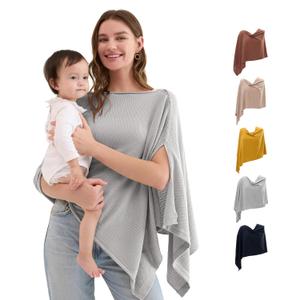 Momcozy Nursing Cover for Breastfeeding, Breathable Soft Privacy Poncho, Multi-Use Nursing Shawl, Portable Breast Feeding Covers for Women, Includes Laundry Bag (One Size, Grey)