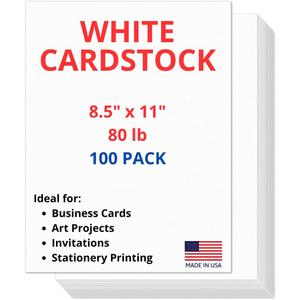 100 Sheets of Heavyweight White Cardstock - Ideal for Business Cards, Art Projects, Invitations, and Stationery Printing | 80 lb Cover Stock | 8.5 x 11 Inches | Thick and Durable Cardstock (216 gsm)