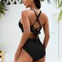 Women's Bikini Sets Tummy Control Two Piece Swimsuits Gold Metal V Neck Twist Front Bathing Suit (Black, M)