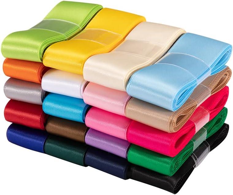 UnionJoy 1 inch Satin Ribbon Double Face Solid Colored Ribbons for Gift Wrapping, Crafts DIY, Hair Bows, Wedding Party Decoration 20 Colors with 2 Yards Each, Total 40 Yards