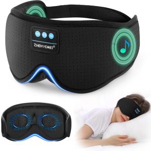 3D Sleep Mask with Bluetooth Headphones, Breathable Cotton Sleeping Headphones for Side Sleepers, Wireless Music Eye Mask with Timer, Gifts for Men Women, Black