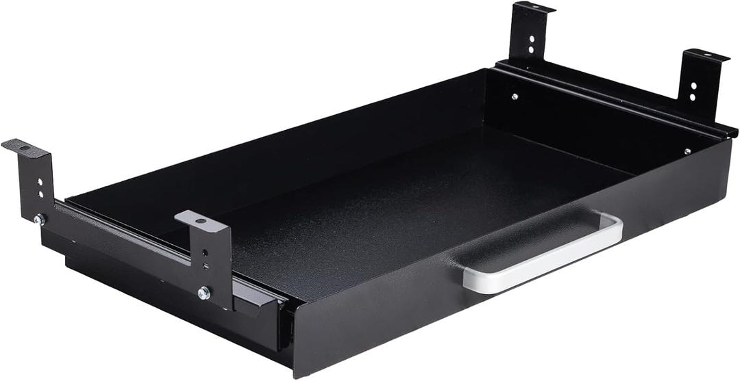 Under Desk Drawer Organizer 21" Black Upgraded with Adjustable Brackets, Sliding Pull-Out Under Table Pencil Drawer, Office Standing Desk Attachment for Workbench (Black_4 Modes)