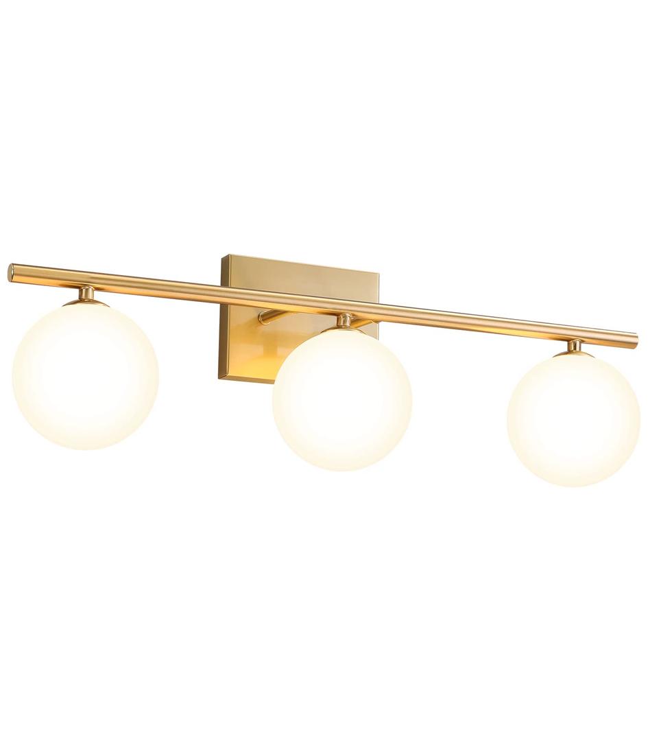 Bathroom Light Fixtures (3-Light, 24 in), Brushed Gold Vanity Lights with Milk Glass Shade, Bathroom Wall Lights for Mirror Bedroom Living Room Hallway