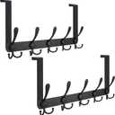 TICONN Over The Door Hooks, 5 Heavy Duty Tri Coat Rack All Metal Coat Hanger for Bathroom Bedroom Dorm (Matte Black, 2PK, Fit 1-3/4" Doors)