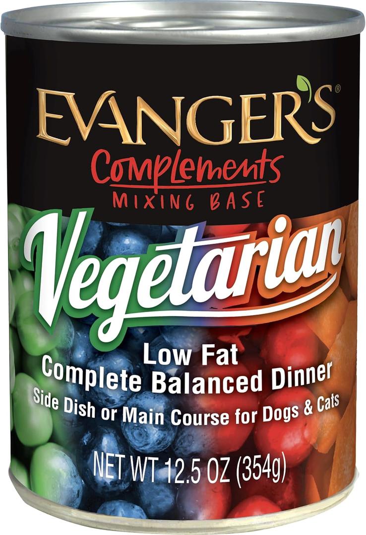 Evanger's Complements Vegetarian Dinner 12 Count, 12.5 oz Each Grain-Free Plant-Based Food for Dogs & Cats Balanced Mixing Base with Vegetables & Fruits (BBD DEC 2028)