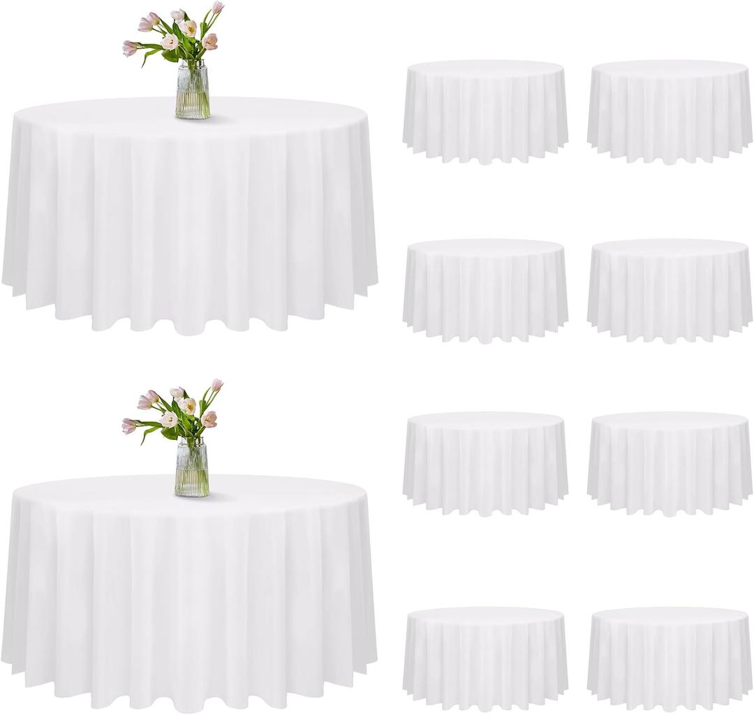 10 Pack 120 Inch Round Tablecloth, Stain and Wrinkle Resistant Polyester White Table Cloth, Washable Decorative Round Table Cover for Dining, Buffet Parties & Wedding