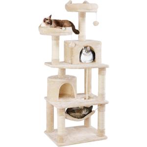 Yaheetech 62.5inches Cat Tree Cat Tower Kitten Condo with Platform & Hammock, Scratching Posts for Kittens Pet Play House with Plush Perch for Indoor Activity Relaxing, Beige