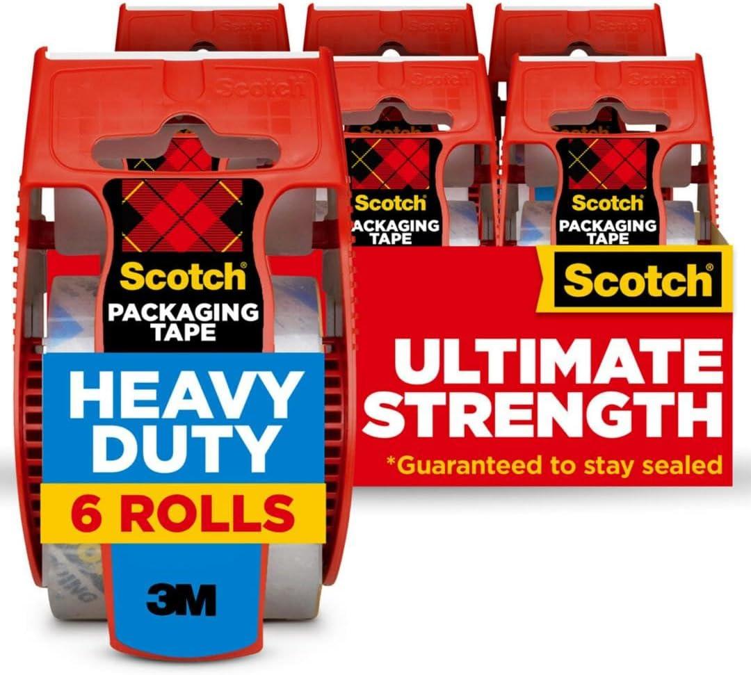 Scotch Heavy Duty Shipping and Moving Packing Tape, Clear, Packing and Moving Supplies, 1.88 in. x 22.2 yd., 6 Tape Rolls with Dispensers ( 2 rolls missing )