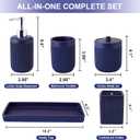 XLHOMO Resin Navy Blue Bathroom Accessories Set 5 Pcs, Lotion Soap Dispenser, Toothbrush Holder, Bathroom Tumbler, Qtip Holder and Vanity Tray, Bathroom Countertop Organizer Set for Modern Apartment