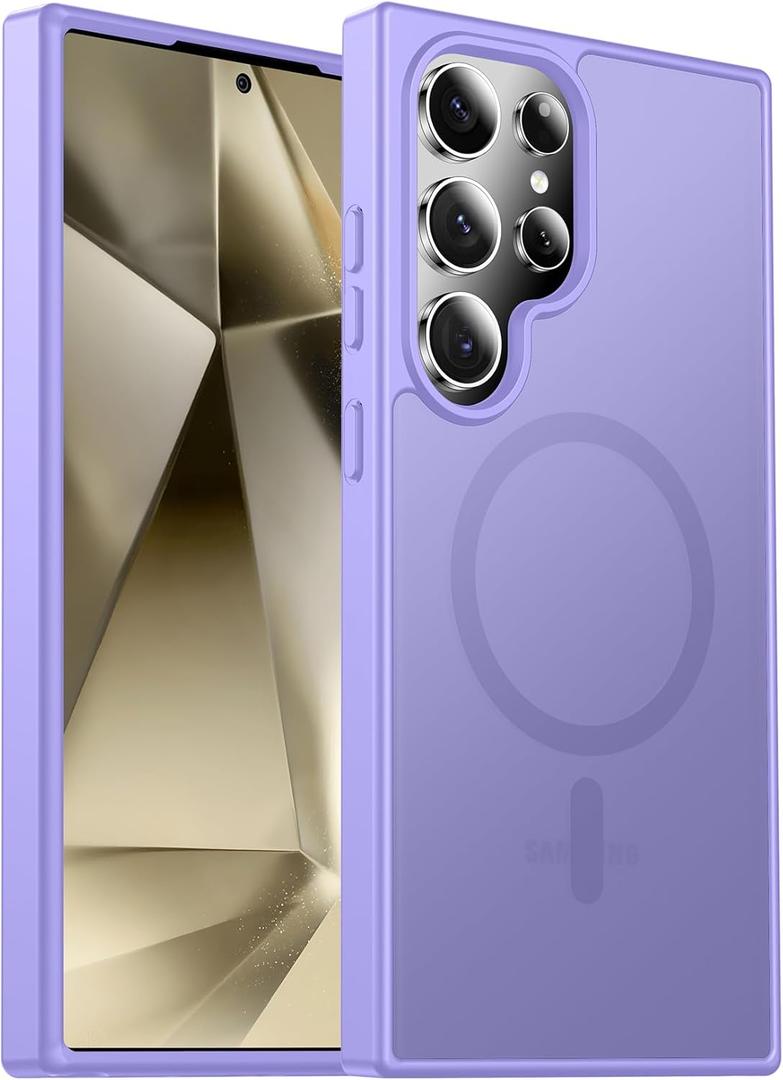 Designed for Magnetic Samsung Galaxy S24 Ultra Case,[Compatible with MagSafe] [Military Grade Drop Protection] Slim Translucent Matte Shockproof with Anti-Fingerprint Phone Case-Light Purple