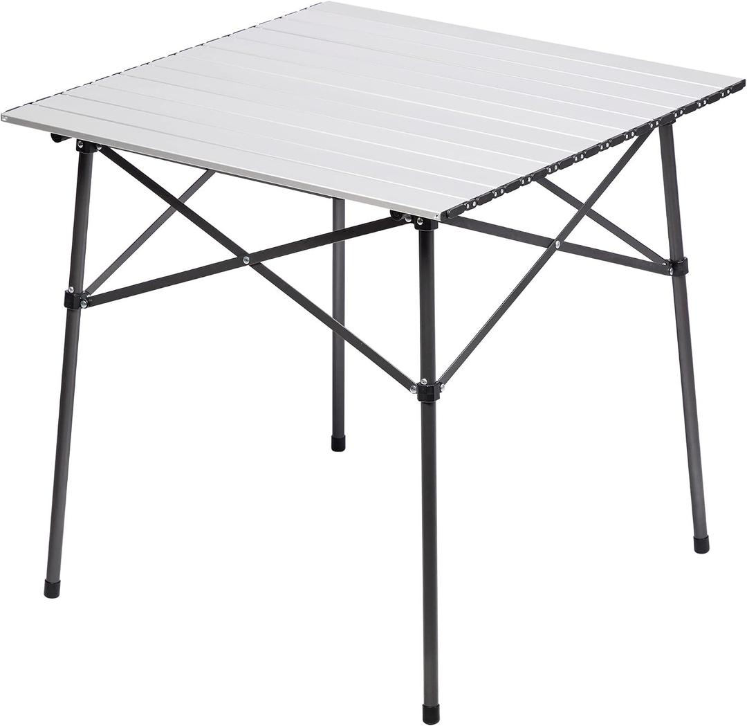 Portal Lightweight Aluminum Folding Square Table Roll Up Top 4 People Compact Table with Carry Bag for Camping, Picnic, Backyards, BBQ, Silver, 27.5" x 27.5" x 26.7"