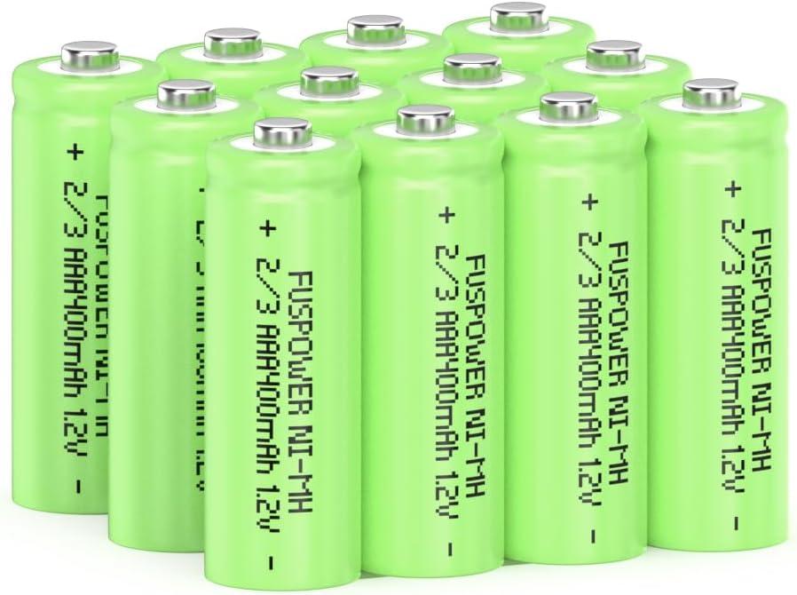 2/3AAA NiMH Rechargeable Battery 1.2V 400mAh Button Top 2/3aaa Batteries for Solar Lights 12pcs (Not AAA Size Batteries)