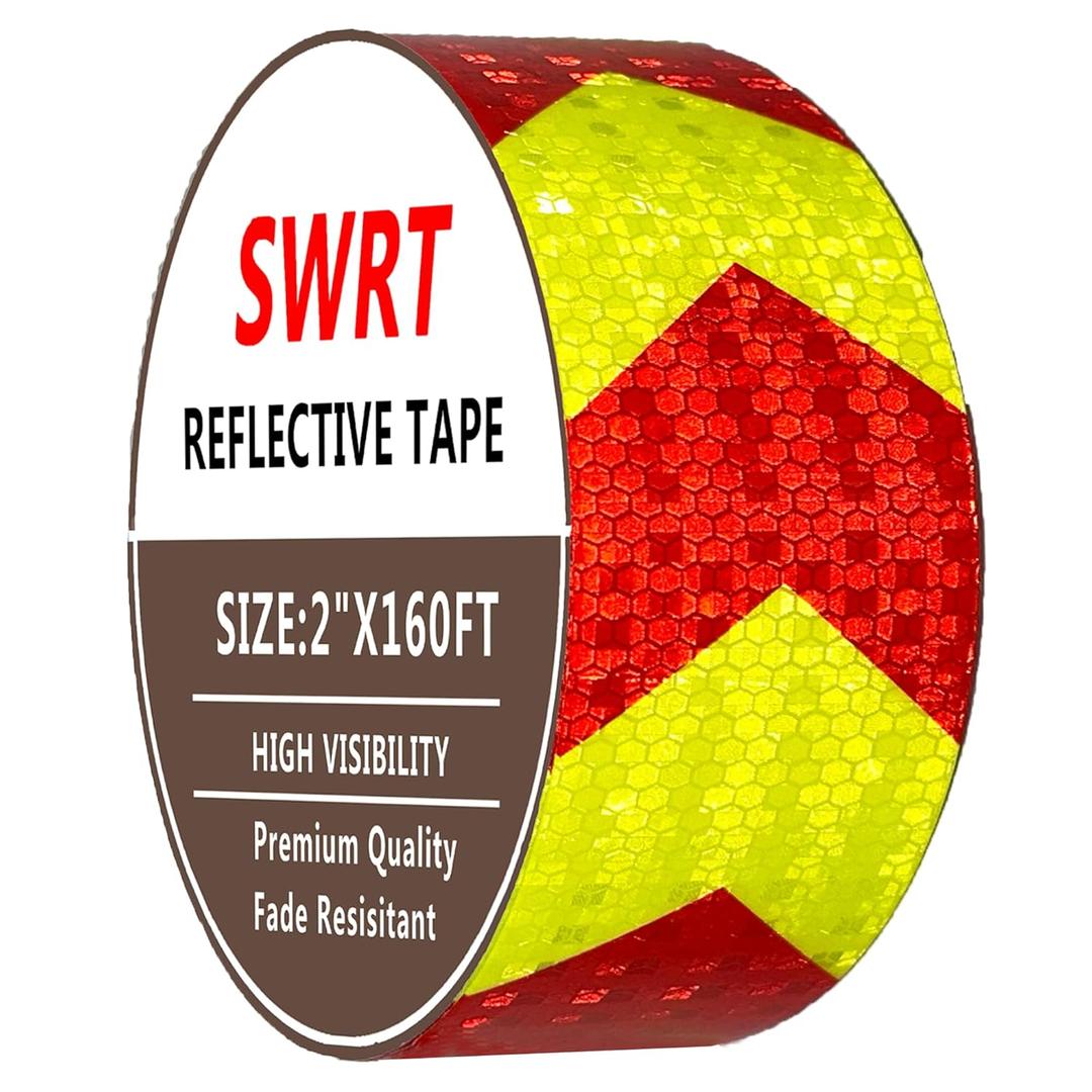SWRT 2" x 160 FT Red &  Yellow Reflective Tape, Reflective Tape Outdoor Waterproof Heavy Duty Strong Adhesive Hazard Caution Safety Warning Tape Reflector Conspicuity Tape for Trailer