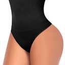 Tummy Control Shapewear Thong for Women High Waisted Slimming Underwear Seamless Body Shaper Panties Girdle (C# Black-3,M）