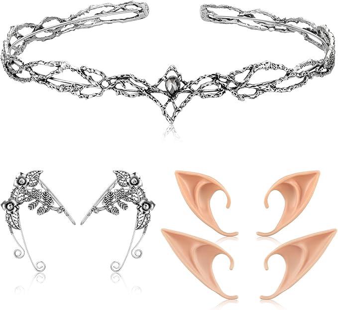 Elf Cosplay Set Includes Elf Ears Rhinestone Pixie Tiara Headband  for Fairy Halloween Costume Wedding Prom