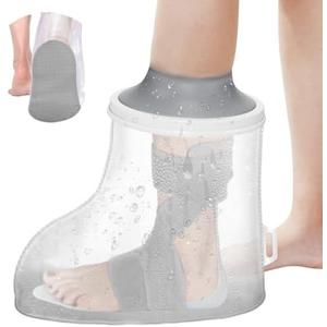 Waterproof Foot Cover for Shower Adult with Upgraded Non-Slip Bottom, Shower Boots for Foot after Surgery, Watertight Ankle Cast Protector Showering Boot Cover for Bandage Dressing Wound, Reusable