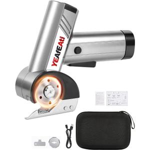 Cordless Electric Scissors - Smart Display & 4-speed Settings, Rechargeable Cardboard Cutter Electric for Fabric, Leather, Padding & Cardboard - Grey