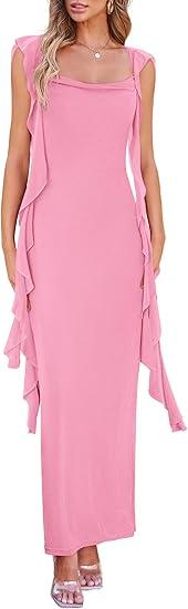 PRETTYGARDEN Women's 2025 Summer Wedding Guest Dress Sleeveless Ruffle Formal Cocktail Party Maxi Bodycon Dresses S