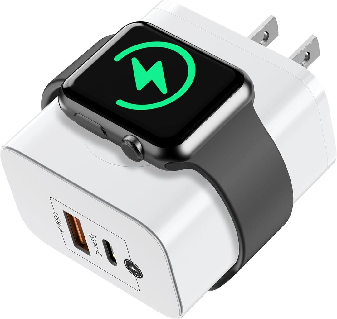 for Apple Watch Charger, Magnetic Wireless Charging Block with PD 23W USB-C Fast Charger, 3-in-1 Dual Port for iWatch Series Ultra/SE/9/8/7/6, iPhone 16/15/Pro Max,iPad Pro/Air, White