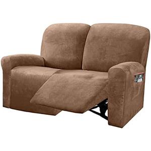 ULTICOR Reclining Love Seat Slipcover, 48" - 65" L, 6-Piece Velvet Stretch Loveseat Reclining Sofa Covers, 2 seat Love seat Recliner Cover, Thick, Soft, Washable (Sand)