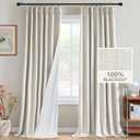 H.VERSAILTEX Pinch Pleated Full Blackout Curtains Linen Blended Chenille Blackout Curtains 84 inch Length 2 Panels Bedroom Thermal Insulated Farmhouse Neutral Track Drapes with Hooks, Heather Ivory (40"W x 84"L (Pack of 2))