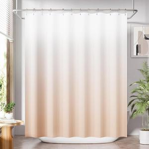 Fabric Shower Curtain, Cloth Khaki Shower Curtain Set with 12 Hooks, Washable Fabric Ombre Khaki and White Shower Curtain, Rustic Modern Bathroom Shower Curtain, 72x72 Inches