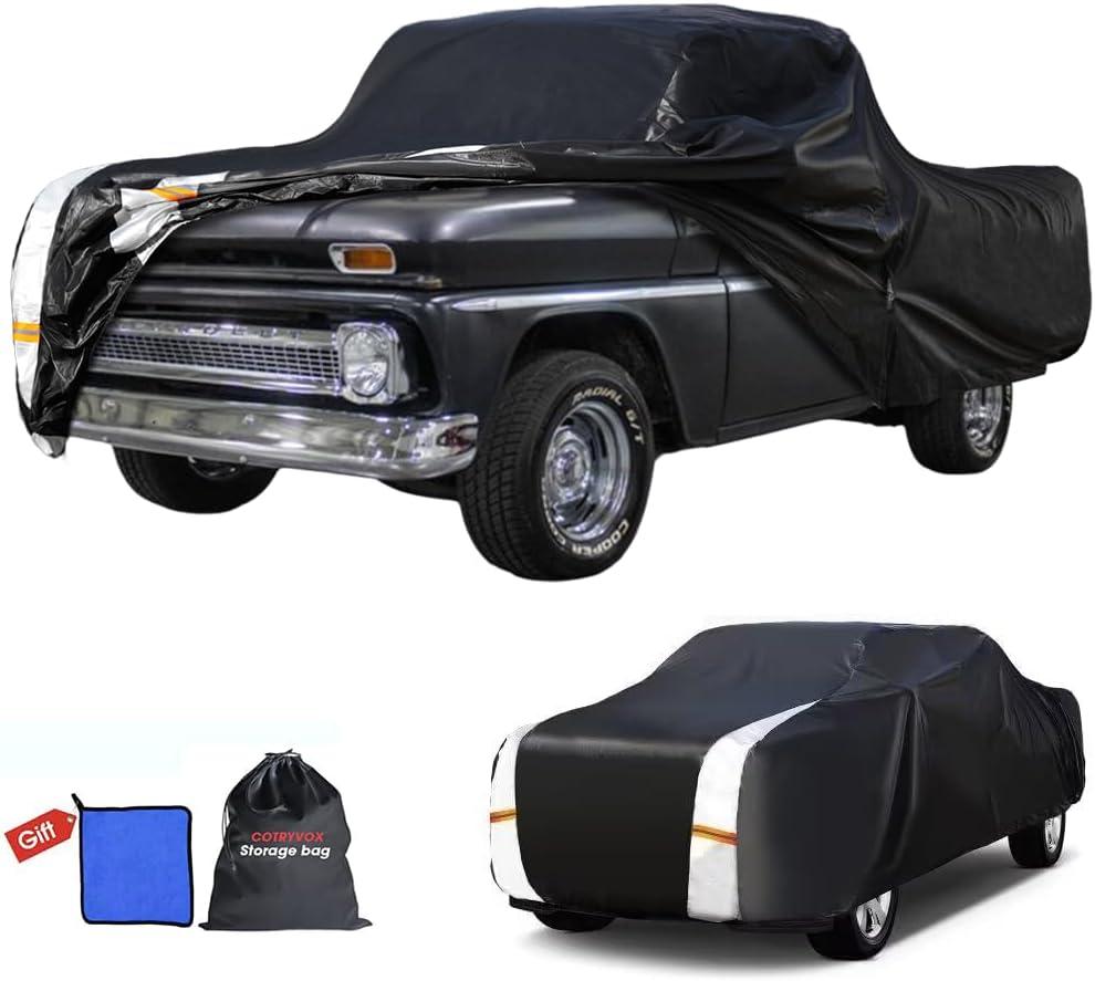 C10 Truck Cover Custom Fit 1960-2002 Standard/Extended/Crew Cab SB (6.5'-6.6') with Door Zipper, 12 Layers Outdoor Pickup Truck Cover Waterproof All Weather, for Wind Dust Rain UV Protector.