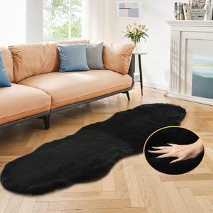 ORINOVA Black Shag Washable Fluffy Fur Area Rugs for Bedroom Living Room Faux Rabbit Fur Nursery Rug 2x6 Cute Shaped Rug Room Dcor