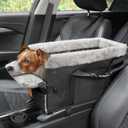 Center Console Dog Car Seat for Small Dogs,Washable Foldable Console Booster Seat for Puppy Car Seat with Safe Protection Hooks Adjustable Straps and Storage Pocket Pet Up to18lbs