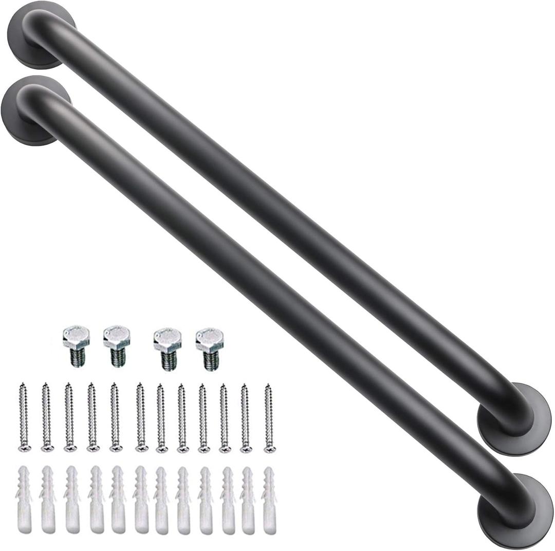 2 Pack 24 Inch Black Shower Grab Bar, iMomwee Stainless Steel Bathroom Grab Bar Handle, Bathroom Shower Balance Bar,Safety Hand Rail Support,Handicap Elderly Senior Assist Bath Handle(1.25" Diameter) (5 Piece Set)