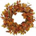 Fall Wreath 20" Autumn Wreath for Front Door with Maple Leaves, Ears of Wheat and Berry, Fall Leaves for Front Door Indoor Outdoor Farmhouse Wall Window Decor