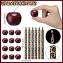 Conelist 18 Pcs Cheetah Cherry Birthday Candles Cute Cherry Shaped & Leopard Taper Cake Candles Decoration Cupcake Topper Decor for Birthday Bachelorette Wedding Party Supplies