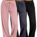 3 Pack Women's S Size Pants Wide Leg Yoga Pants Baggy Lounge Sweatpants with Pockets Drawstring High Waist Jogger, S