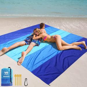 Beach Blanket Waterproof Sandproof Beach Mat 79" X 83"/10'x9'for 2-8 Adults Quick Drying Outdoor Picnic Mat Beach Accessories for Travel, Camping, Hiking (Blue)