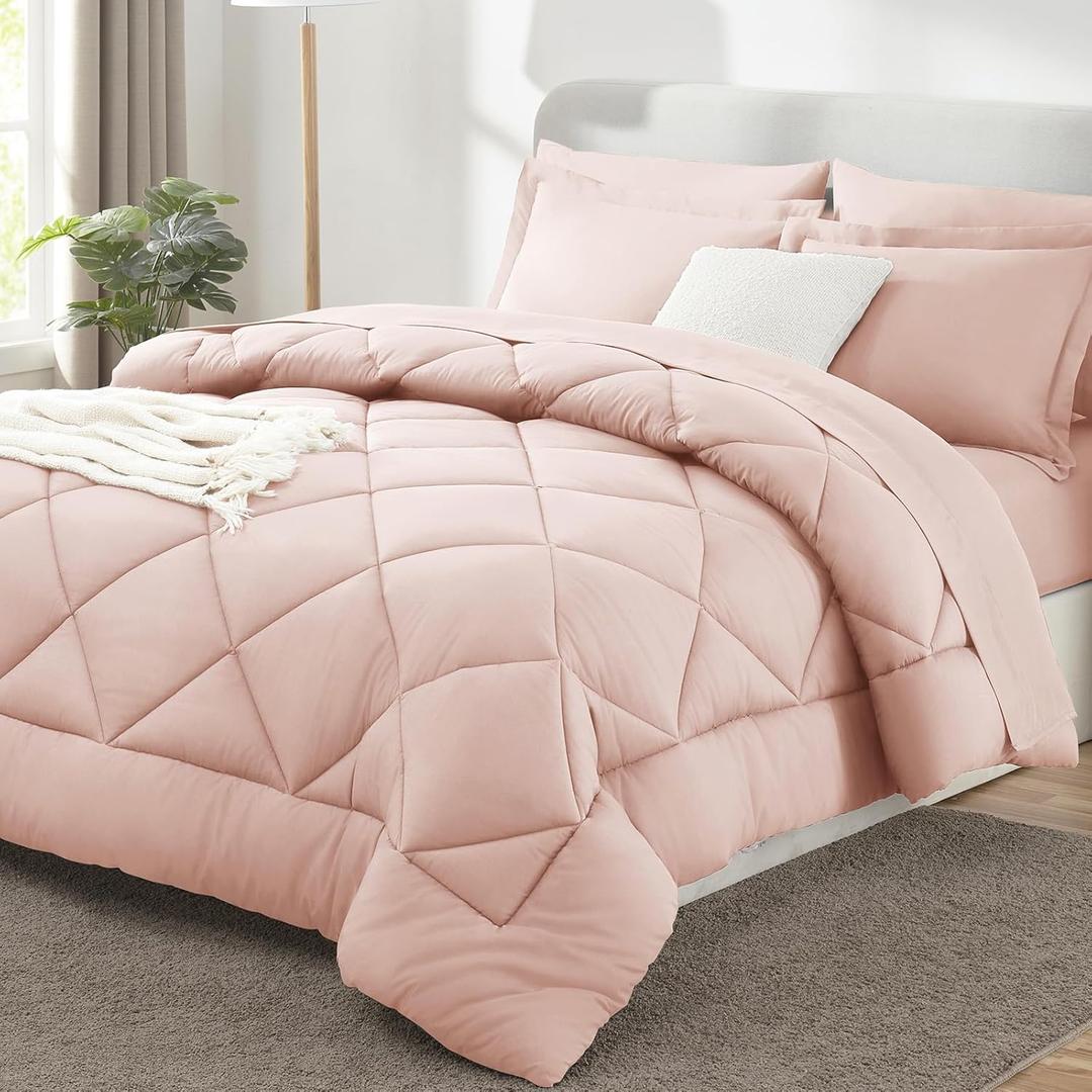 CozyLux King Size Comforter Set Blush Pink - 7 Pieces Bed in a Bag King, Luxury Soft Bed Set for All Seasons, Bedding Set with Down Alternative Comforter, Sheets, Pillowcases & Shams