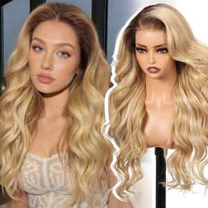Ombre Blonde Synthetic Lace Front Wig,136 Curly Meshless Glueless Wigs for Women Daily Use 26IN#TT6/251001