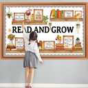 Qilery Bookshelf Bulletin Board Set Read and Grow Motivational Classroom Decor Reading Library Bulletin Board Set Inspirational Cutout for Back to School Classroom Decoration