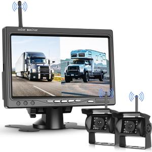 Hodozzy Digital Wireless Backup Camera Digital System Kit, 7 Inch HD Touch Screen Monitor with 2 CamerasBlind Spot Warning, IP 68 Waterproof Backup Camera, Recording,Night Vision,for Trucks/RV/SUV