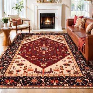 SERISSA 6x9 Washable Non Slip Boho Area Rug for Living Room，Red Black