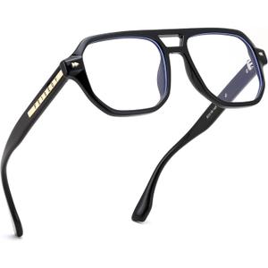 FEISEDY Aviator Blue Light Glasses for Men Women, Retro 70s Style Design TR90 Anti Glare Digital Eyestrain & Daily Wear B0284 (Black)