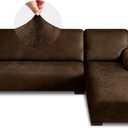 Sectional Couch Covers, Leather Look Sofa Cover L Shape 2PCS Soft Stretch Slipcover for Sectional Sofa, Non Slip Furniture Protector (3 Seat Sofa + 3 Seat Left Chaise, Coffee)