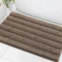H.VERSAILTEX Bath Mats for Bathroom Non Slip Extra Thick Chenille Striped Bath Rug 24" x 36" Absorbent Non Skid Fluffy Soft Shaggy Rugs Washable Plush Mats for Indoor, Bath Room, Tub - Taupe Brown
