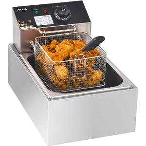Electric Deep Fryer 10L/10.5QT Stainless Steel Single Tank Commercial Fryer with Basket, 1700W 110V Countertop Deep Fryer for Home Kitchen and Restaurant Use with Oil Thermometer & Temperature Control, Size 81